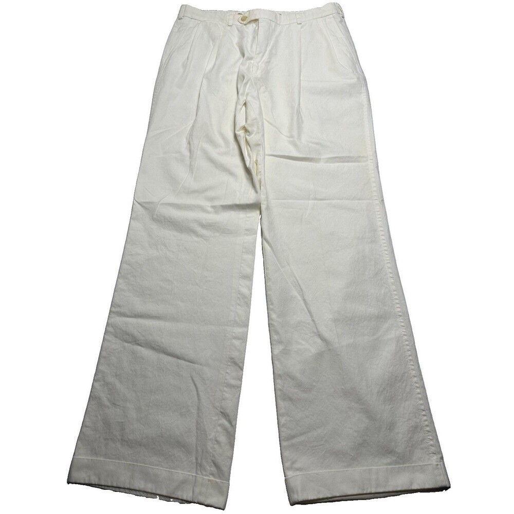 Vintage Men's Polo Ralph Lauren Pleated Roll Cuff Trouser Pants 34 x 32 White